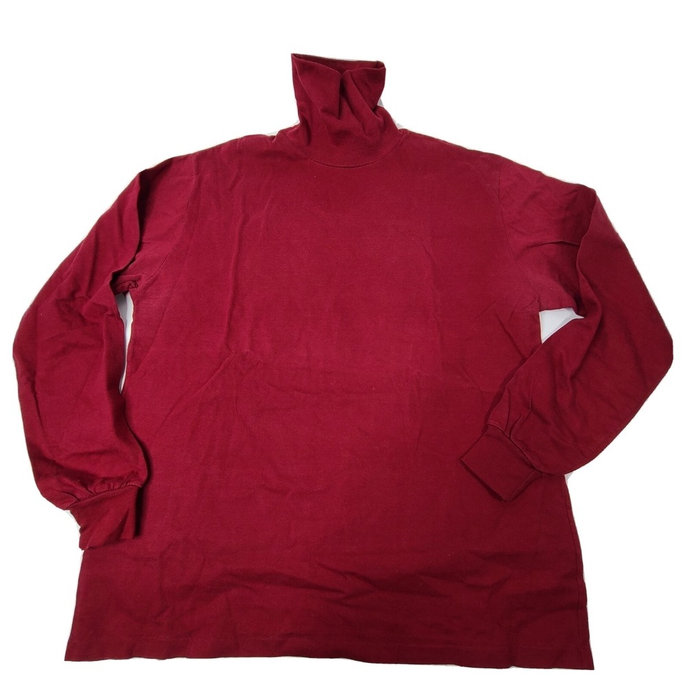 Vintage 80s 90s Cross Creek Mens L Red Blank Turtle Neck Long Sleeve USA Made